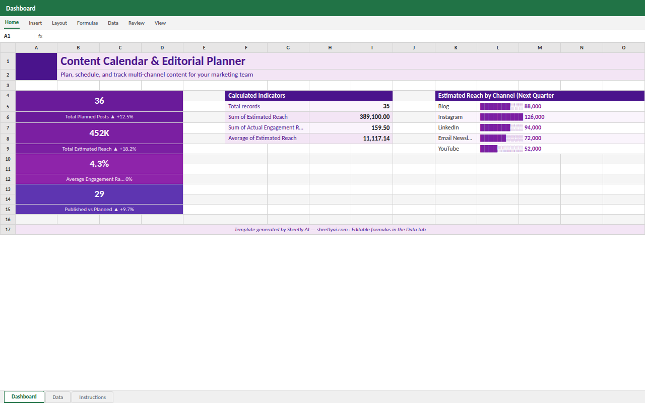 Preview of the Content Calendar & Editorial Planner — Excel spreadsheet template to download template